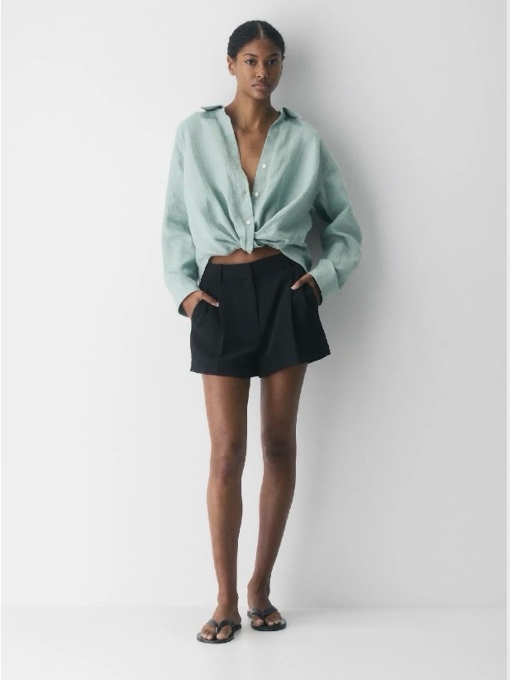 Aritzia Little Moon Portofino Linen Shirt Soft Green